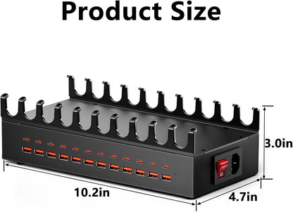 300W Charging Station with 24 Ports,USB Fast Charger for Multiple Devices,Multi Charger Station Organizer Compatible with Smart Power Delivery,Phone,Tablet,Charging Station for Home,Office,School