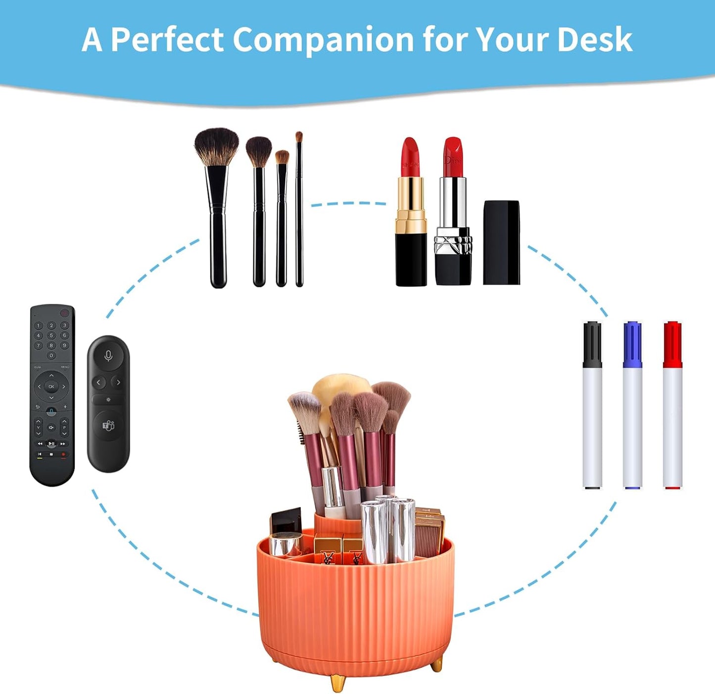 Marbrasse Desk Organizer, 360-Degree Rotating Pen Holder, Desk Organizers and Accessories with 5 Compartments Pencil Holder, Art Supply Storage Box Caddy for Office, Home（White）