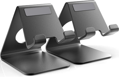 TOPGO 2 Pack Cell Phone Stand, Phone Dock, Cradle, Holder, Aluminum Desktop Phone Stand with Cable Collective for Office Desk, Bedside Table Compatible with iPhone 17 16 15 14 13 12 Pro Max - Black