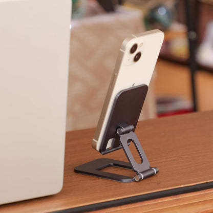 Foldable Phone Stand, Compact Aluminum Mini Cell Phone Holder for Desk,Desktop Portable & Adjustable Folding Metal Tablet Stand for iPad mini,Tablet and Cellphone