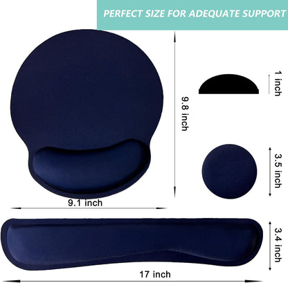Keyboard Wrist Rest Pad Mouse Pad with Wrist Support Set of 3, Mousepad with Non-Slip Rubber Base, Ergonomic Memory Foam Mouse Wrist Cushion Support for Home Office Laptop Computer, Flower Black