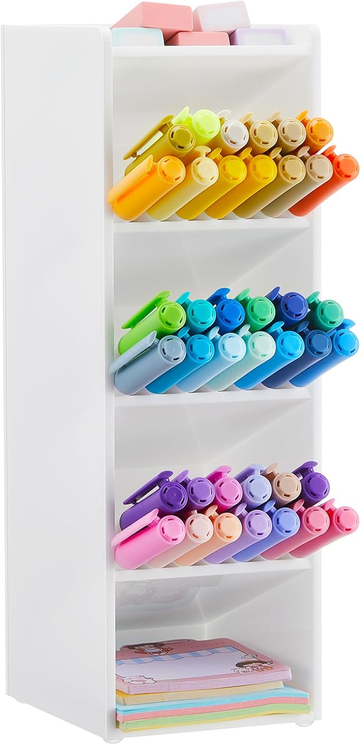 MotiMind Acrylic Pen Organizer Storage for 250 Markers Vertical Marker Organizer Acrylic Pen Display Holder for Office Desk Desktop Stationery Pencil Storage, Clear, 13 x 4 x 12.4 Inch