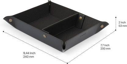 Londo Leather Tray Organizer - Practical Lightweight Water Resistant Computer Table Desk Storage Box for Wallets, Watches, Keys, Coins, Cell Phones and Office Equipment