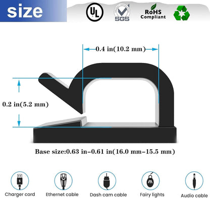Cable Clips，50PCS Electrical Cord Management Adhesive Cable Wire Clip Wire Clips wall，Used for Cars, Offices, and Homes Cable Clips Cord Organizer（Black）