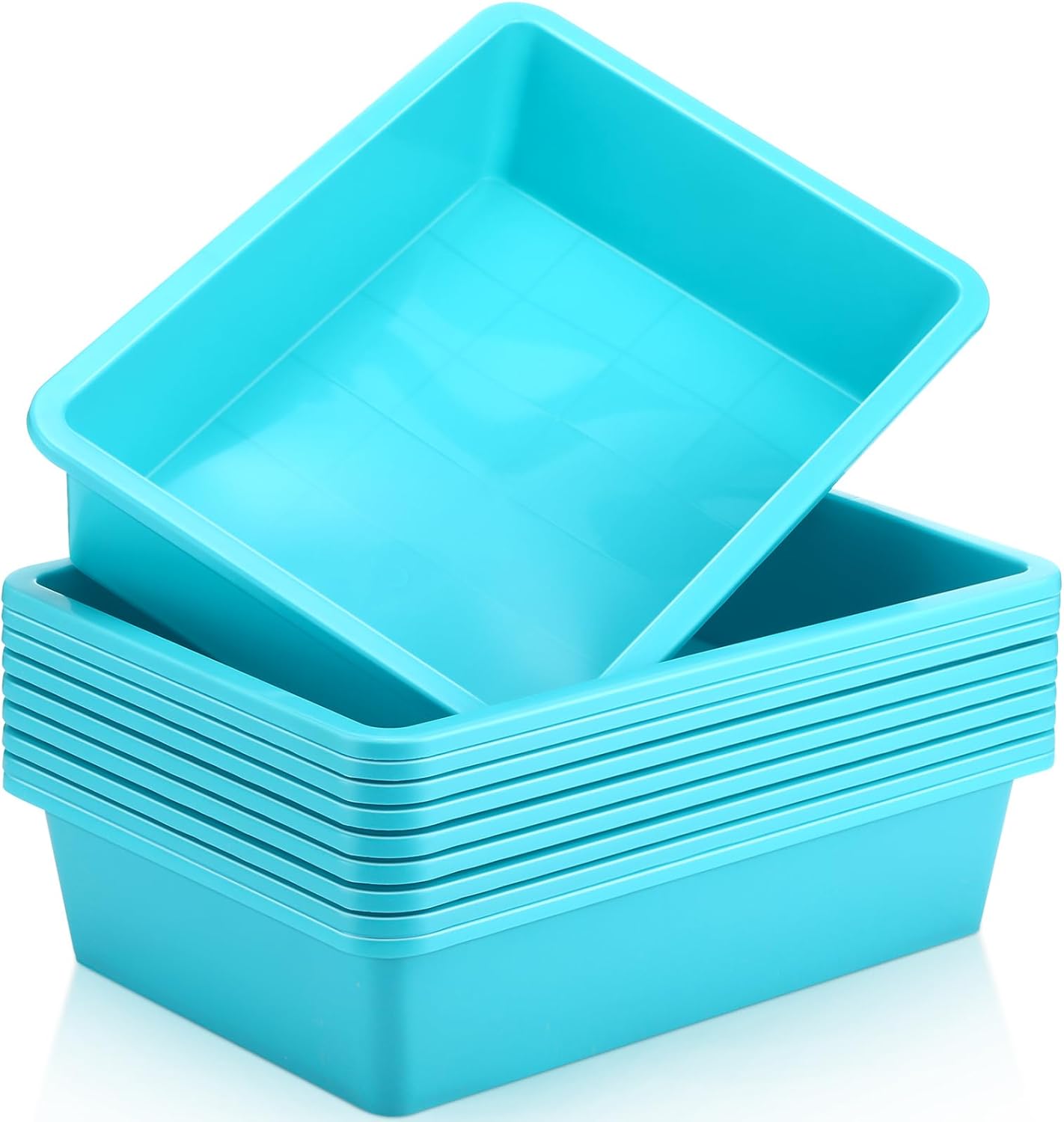 Hoteam 10 Pcs Flat Storage Organizer Tray Bin Paper Tray for Classroom Plastic Stackable File Organizer for School Office Teacher Book Organization(Clear,13.78 x 9.84 x 3.15 Inch)