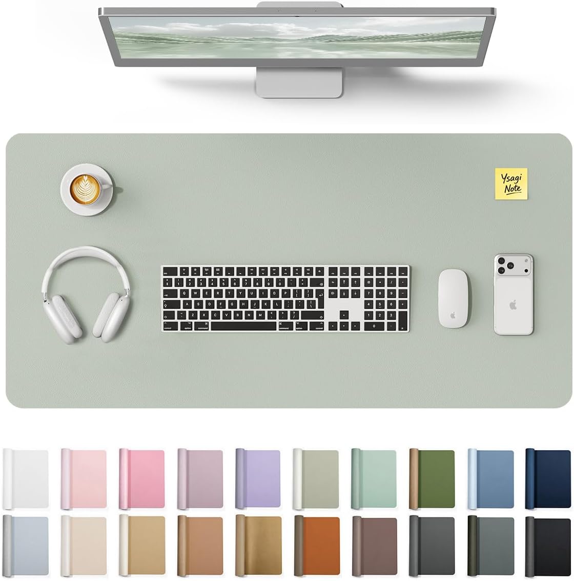 YSAGi Leather Desk Protector, Office Mat, Large Mouse Mat, Non-Slip PU Leather Blotter, Laptop Pad, Waterproof Writing Pad for Office and Home (Light Pink, 23.6" x 13.8") - Colors A