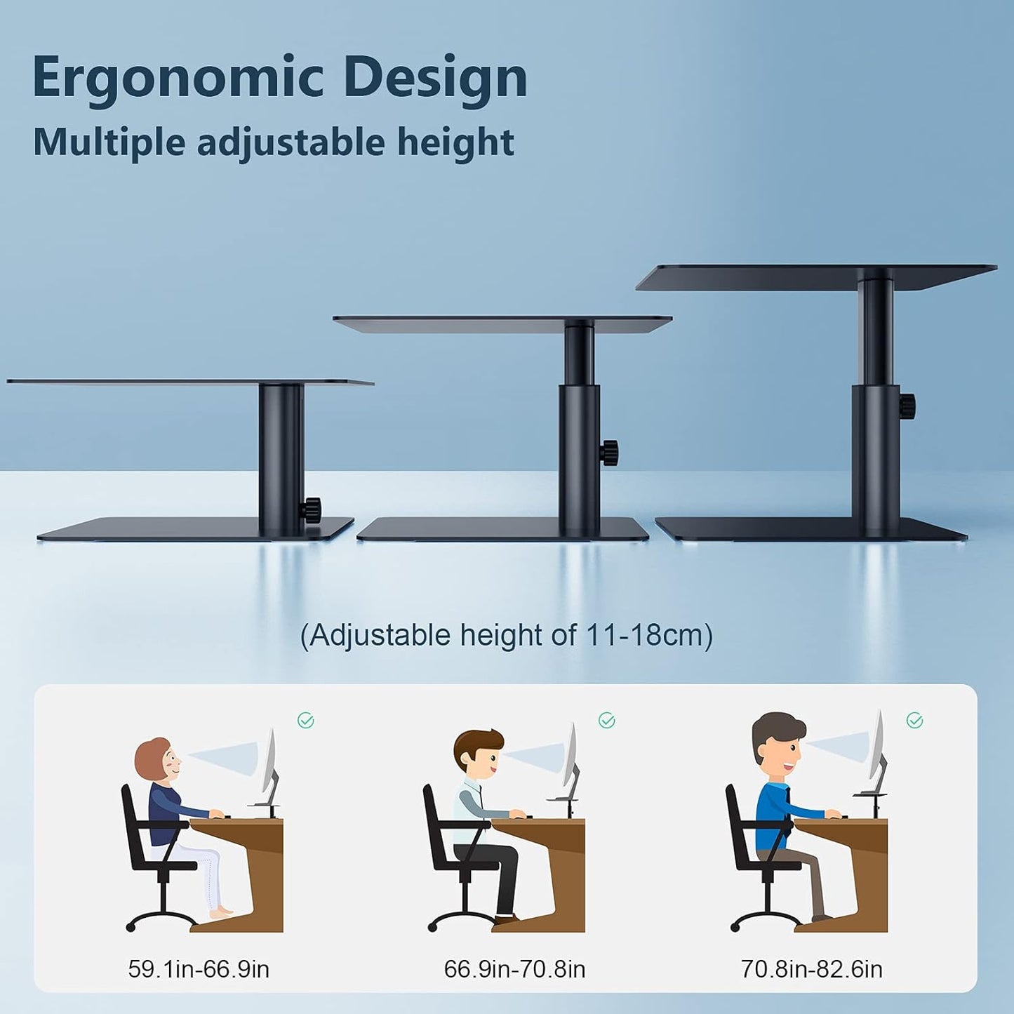 Nillkin Monitor Stand for Desk, Adjustable Height Computer Monitor Stand, Ergonomic Aluminum Computer Stand for Desktop Monitor, iMac, Studio Display XDR, Dell, HP, Lenovo, Other Screen Display, Black