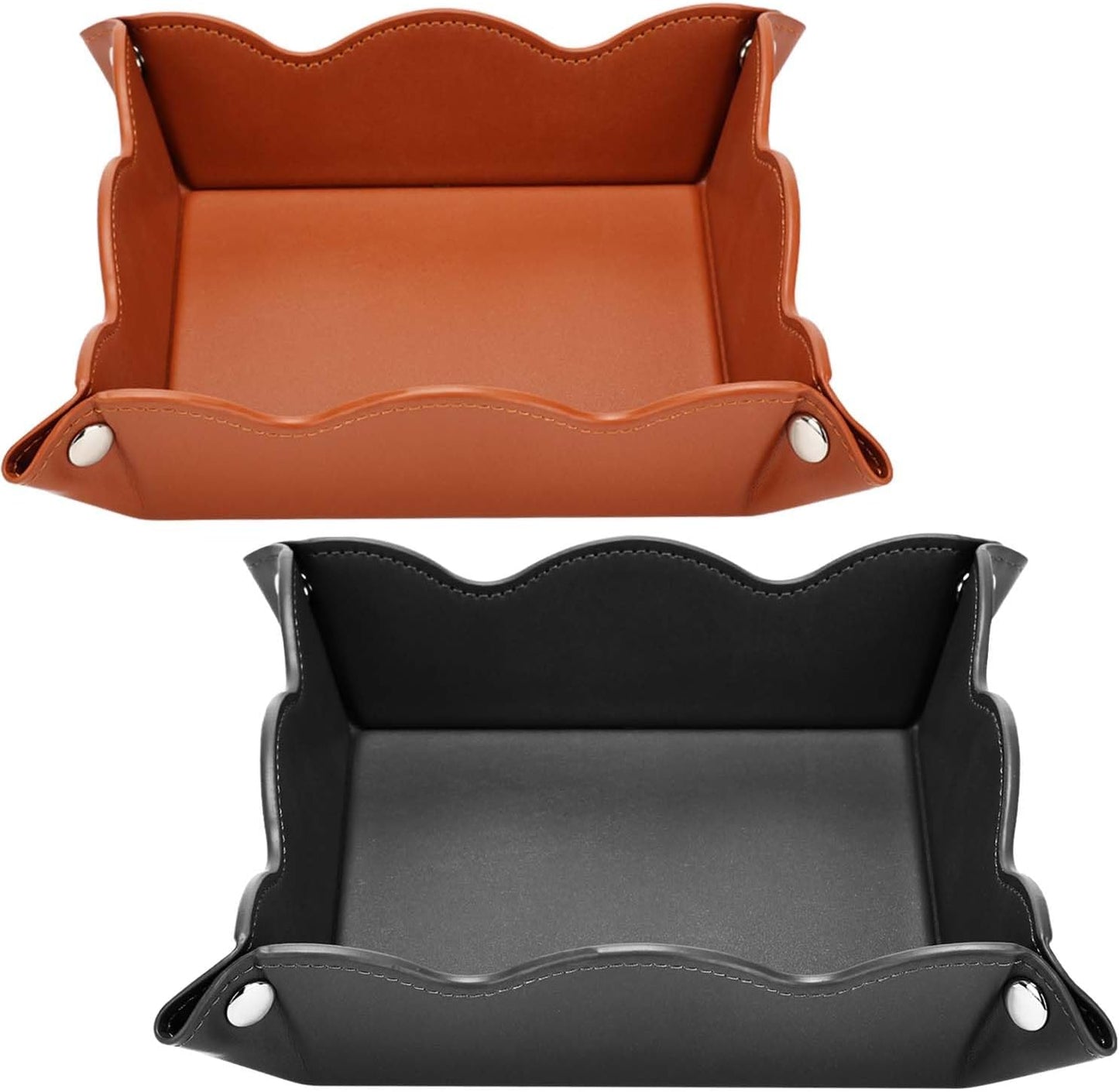 Valet Tray for Men Women 2 Pack - PU Leather Travel Catchall Tray Organizer - Desk Bedside Nightstand Storage Box for Jewelry Key Phone Remote Controller Wallet Watch Glasses Readers -White