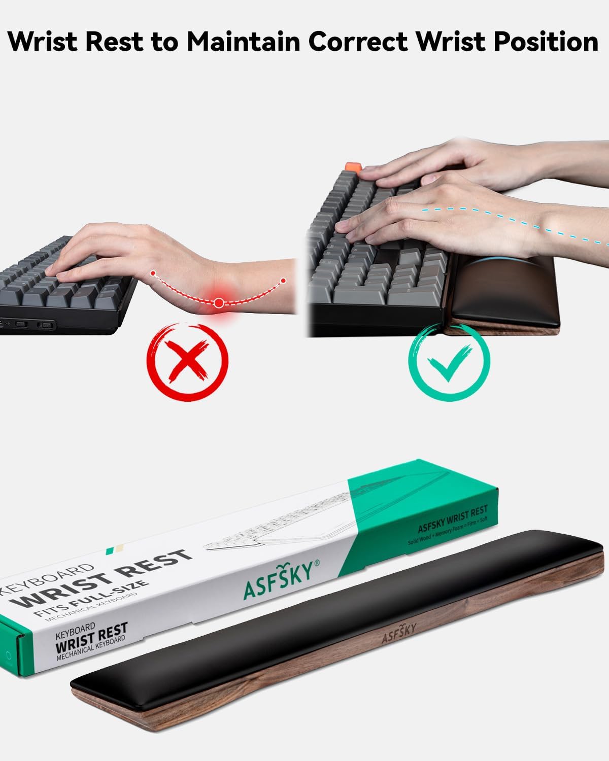 PU Leather Keyboard Wrist Rest, Ergonomic Memory Foam Wrist Support for Pain Relief, Waterproof & Easy to Clean Hand Rest Pad for Office, Gaming & Mechanical Keyboards (Classic Black)