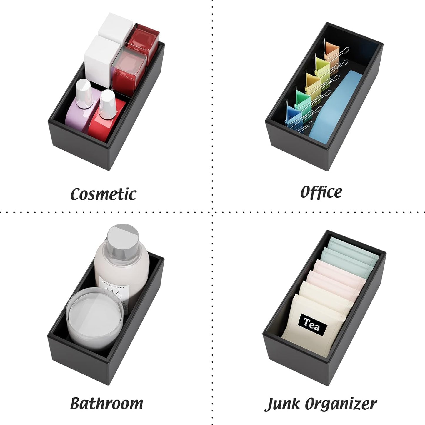 Black Bamboo Drawer Organizer - Silverware&Utensil Holder Organizer for Kitchen Drawers, Multi-Use Drawer Dividers Boxes for Bathroom Counter，Cabinet, Garage, Office Desk, Makeup, Jewelry (12"3"2.5")