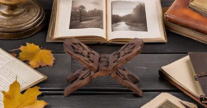 Beautiful Handmade Wooden Prayer Book Display Stand Holder Rehal for Religious Holy Books The Bible Quran Geeta Foldable Book Rest Traditional Living Room Home Decor Accents (12 (L) x 6 (W) Inches)