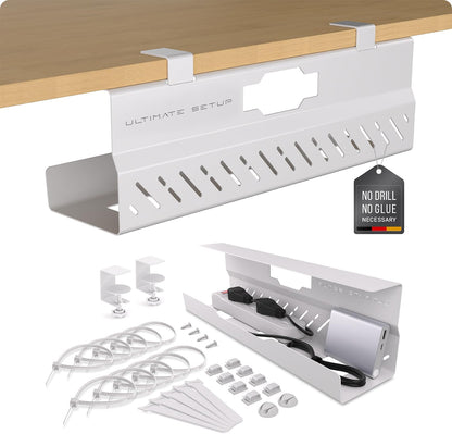 Under Desk Cable Management Tray no Drill – Wire Management - Cord Organizer – Huge Load Capacity – Under Desk Cable Tray no Drill (Black, 2 Pieces Set)
