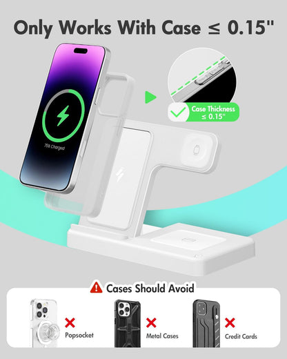 Wireless Charger Stand Charging Station: 3 in 1 Charger Stand Multiple Devices for Apple - iPhone 17 16e 16 15 14 Pro Max 13 12 - Watch 11 10 9 8 7 6 5 4 3 2 SE and Ultra Series-Airpods 4 3 Pro, Pink