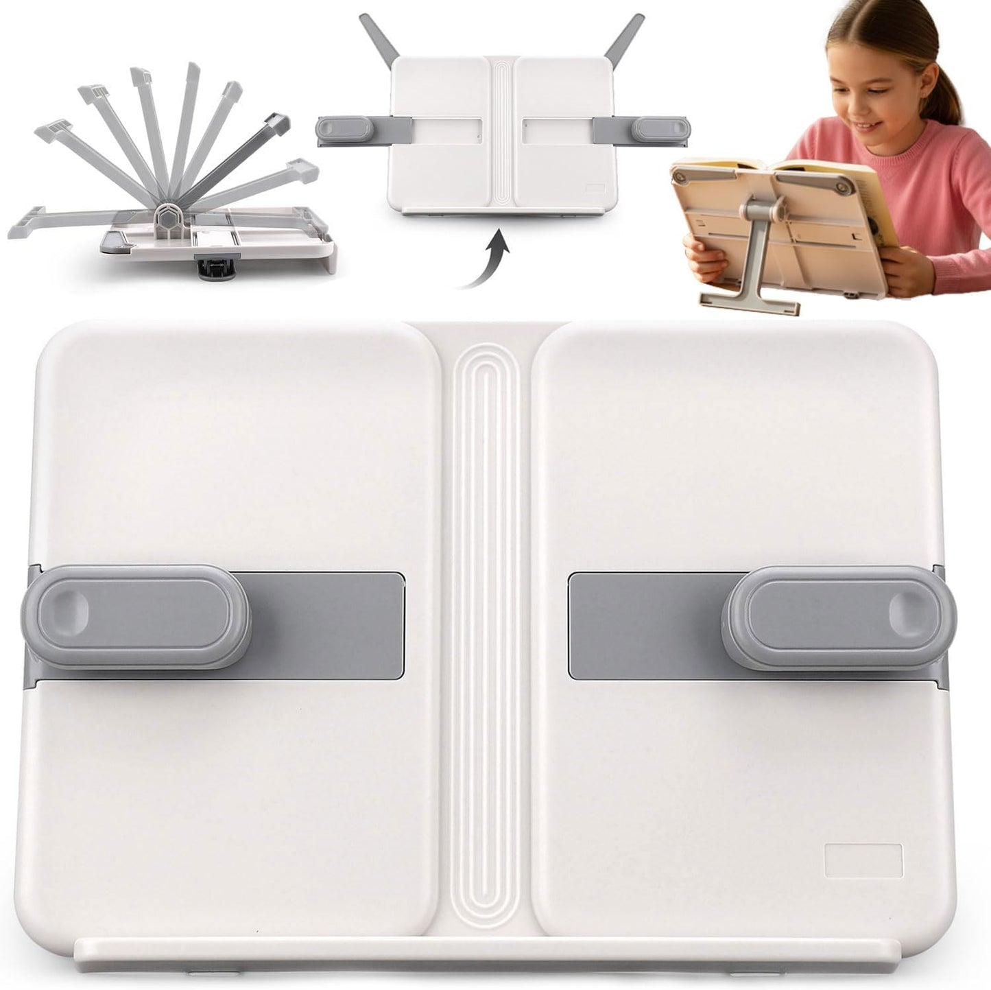 Book Holders for Reading Hands Free Desktop Cookbooks Stands Tray Portable Foldable Lightweight Bookstands Page Clips Rest for Music Score Cookbook Tablet Textbooks Ergonomic Reading Posture (Blue)