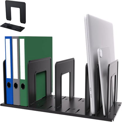 Adjustable Vertical File Sorter Sturdy Plastic Expandable Upright File Holder, Desktop Binder Organizer, School Office File Organizer Bookshelf Divider, Assemble Easily Endlessly, Black