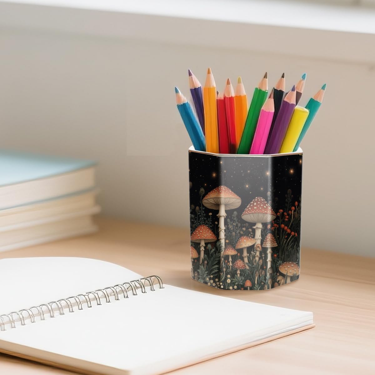 WAVEYU Ceramic Pen Holder for Desk Cute, Pencil Cup Pot Desk Organizer, Makeup Brush Holder for Women, Men, Kids, Desk Marble Decor for Office, Classroom, Home, Gray Golden