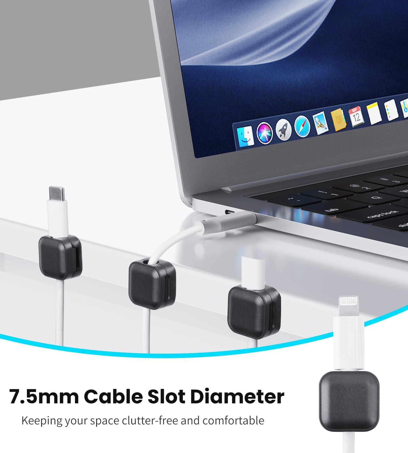 aceyoon 12 Pack Cable Clips, Strong Magnetic Cord Organizer Adhesive Cord Holder for Desk, Wire Holders for Cords for Nightstand/Home/Office/Car/Cubicle/Phone Charger/Computer