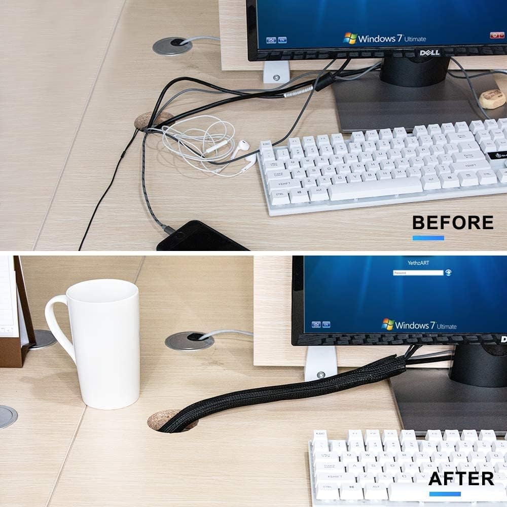 AGPTEK White Cable Sleeve, 2 Pack 5ft - 1.2 Inch Cable Management, Desk Cord Cover Organizer Wire Hider for Computer TV Wire Loom Tubing, Pet Proof Cord Protector from Cat Dog Chewing, White