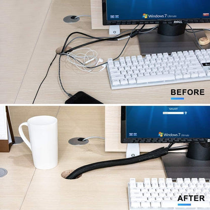 AGPTEK White Cable Sleeve, 2 Pack 5ft - 1.2 Inch Cable Management, Desk Cord Cover Organizer Wire Hider for Computer TV Wire Loom Tubing, Pet Proof Cord Protector from Cat Dog Chewing, White