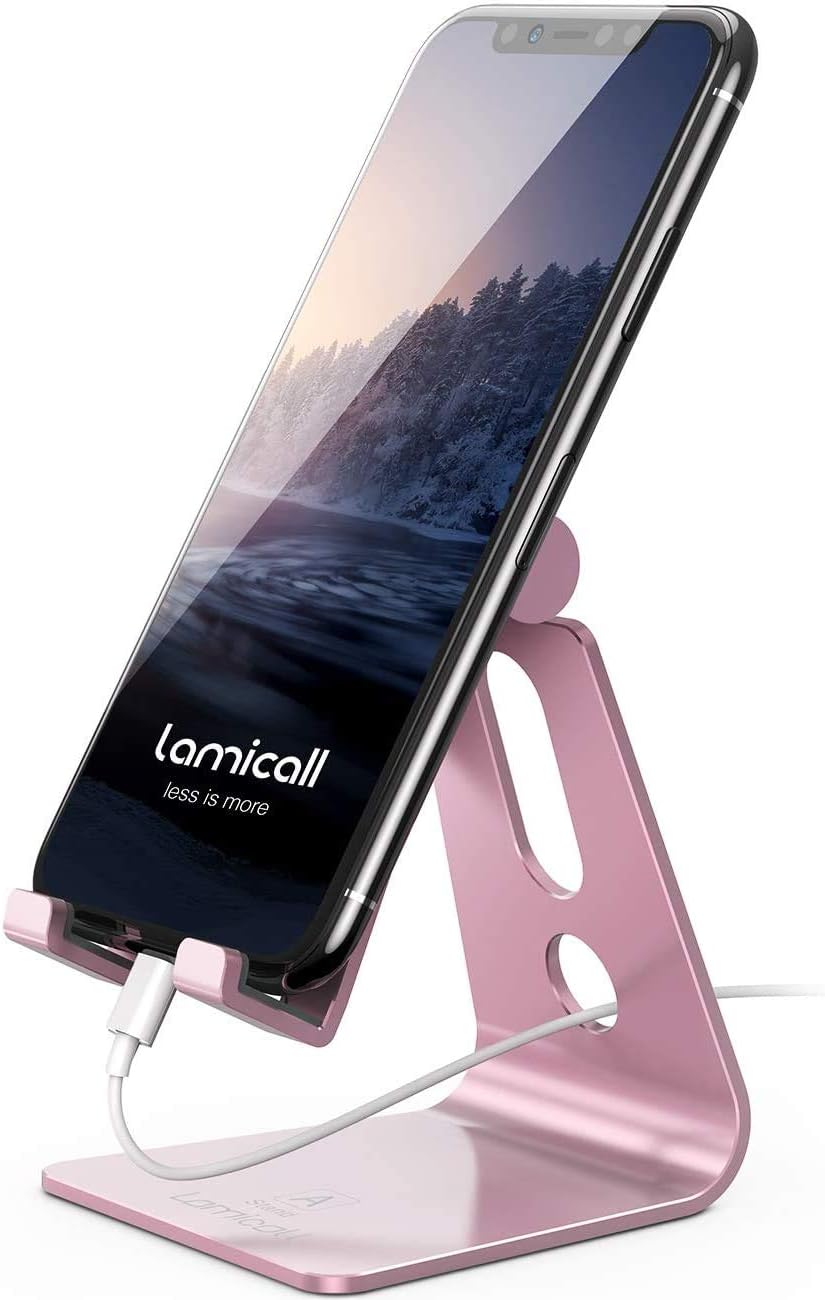 Lamicall Adjustable Cell Phone Stand, Desk Phone Holder, Cradle, Dock, Compatible with iPhone 17 16 15 14 Air Plus Pro Pro Max 13 12 X XS, 4-8" Phones, Office Accessories Gifts, All Smartphone, Black