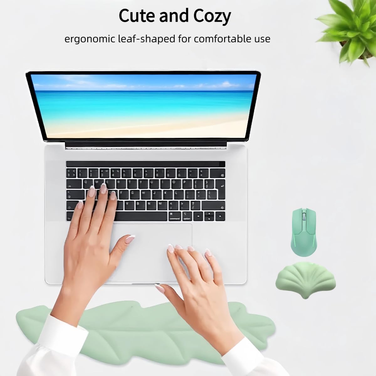 Angel Wing Wrist Rest Ergonomic Memory Foam Wrist Rest for Computer Keyboard Mouse Set, Cute Gaming Keyboard Cushion Hand Support PU Leather Surface Anti-Slip Waterproof White Angel Wing