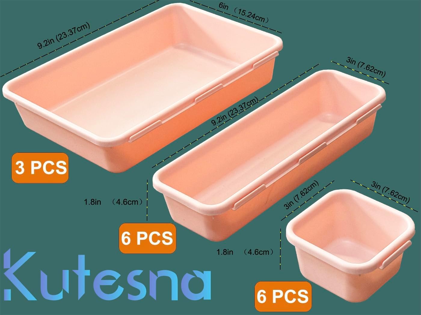Kutesna 15 Piece Drawer Organizer Set, 3 Size Interlocking Plastic Storage Bins for Office Supplies, Jewelry Makeup Vanity, Bathroom Kitchen, Home Organization Closet, Gadgets Small Items, Black