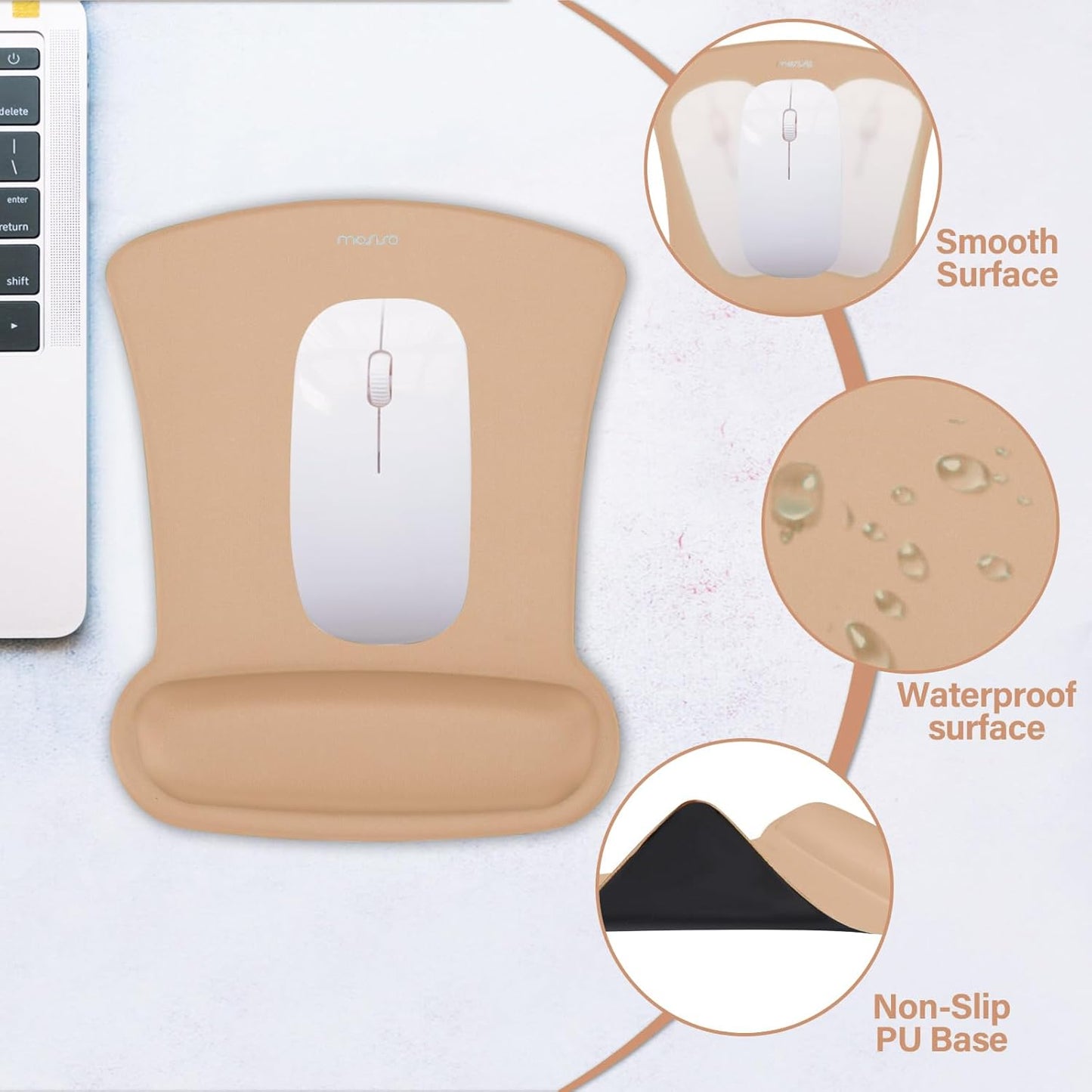 MOSISO Wrist Rest Support for Mouse Pad & Keyboard Set, Ergonomic Mousepad Non-Slip Base Home/Office Pain Relief & Easy Typing Cushion with Neoprene Cloth & Raised Memory Foam, Apricot