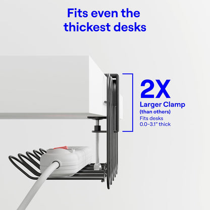 CarryUp Under Desk Cable Tray, No Drill Wire Management Clamp, Computer Cord Organizer, Cable Hider & Holder, Cord Keepers for Home Office Organization, Powder Coated Metal, Easy Install - Grey
