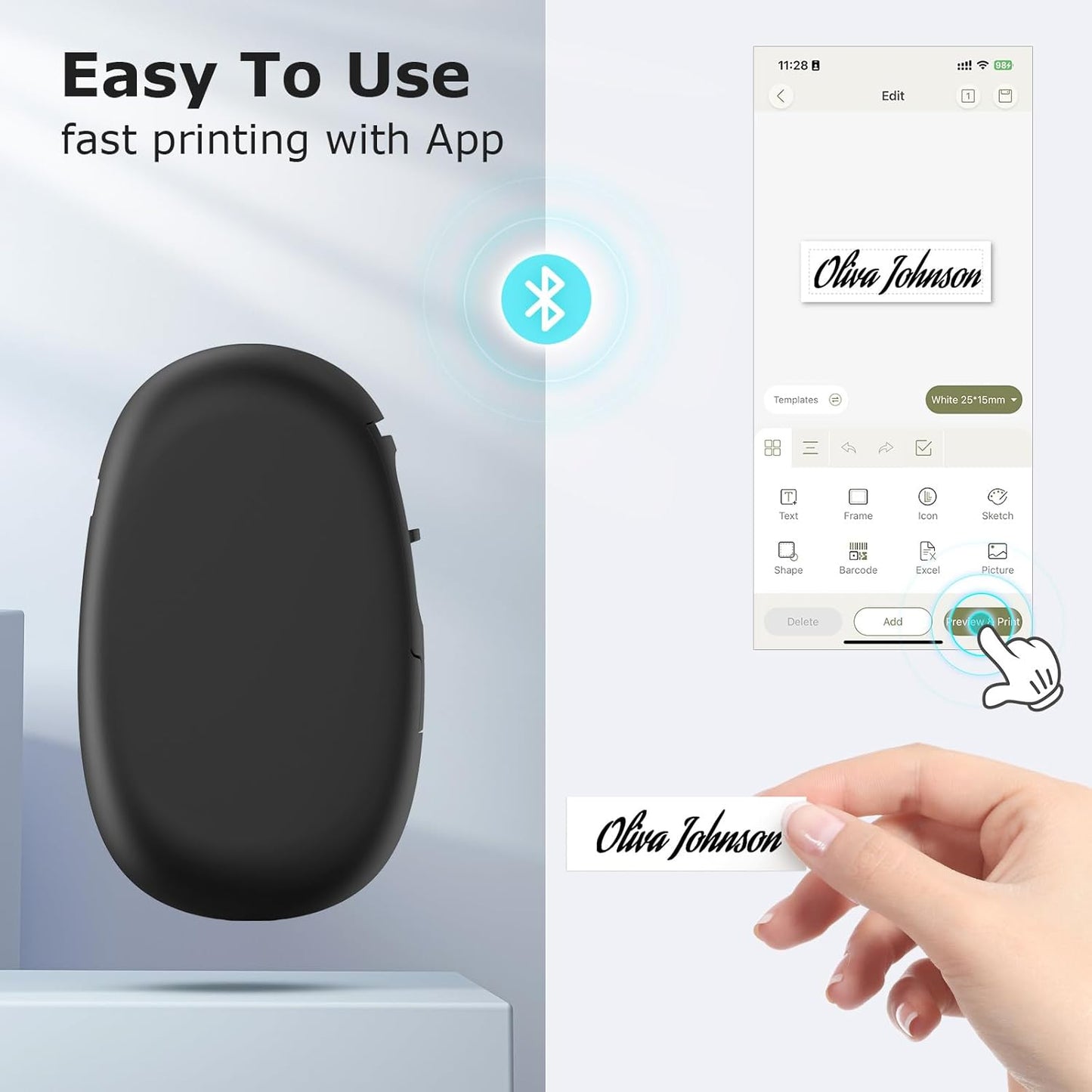 SUPVAN E10 Bluetooth Label Maker Machine with Tape, Continuous Waterproof Label, Versatile App with 35 Fonts and 1k+ Icons, Label Printer for Home, Kitchen, School, Office Organization, Green