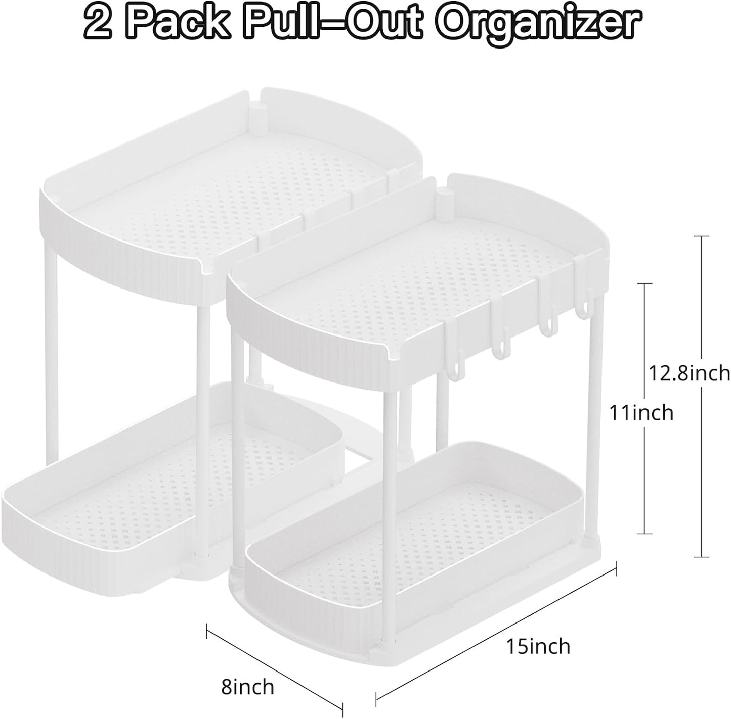 Ukeetap Multi-Purpose Pull-Out Storage Organizers, Under Sink/Cabinet Organizers and Storage for Bathroom & Kitchen, Black, 12.8 Inches, 2 Packs