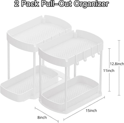 Ukeetap Multi-Purpose Pull-Out Storage Organizers, Under Sink/Cabinet Organizers and Storage for Bathroom & Kitchen, Black, 12.8 Inches, 2 Packs