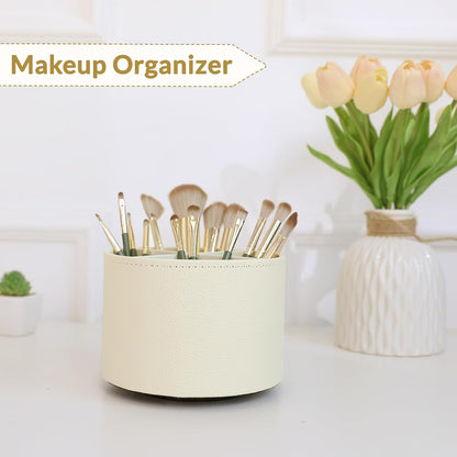 SKYDUE Rotating Pencil Pen Holder, PU Pen Organizer with 4 Slots - Desk Organizer and Accessories for School, Home, Office Supplies