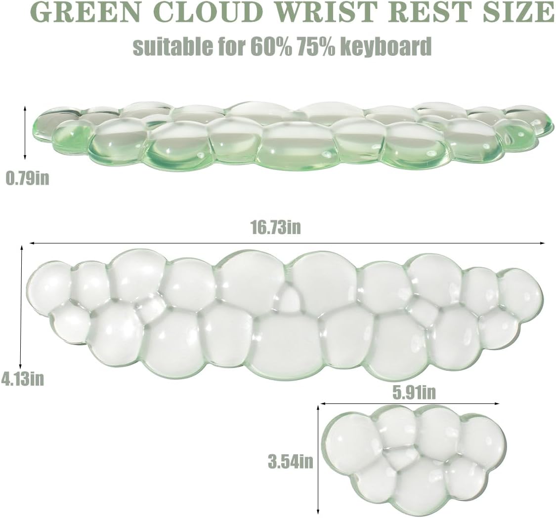 Clear Gel Wrist Rest for Keyboard and Mouse, Green Silicone Mouse Wrist Rest Set, Cute Ergonomic Wrist Rest for Keyboard 60%/75%(Green)