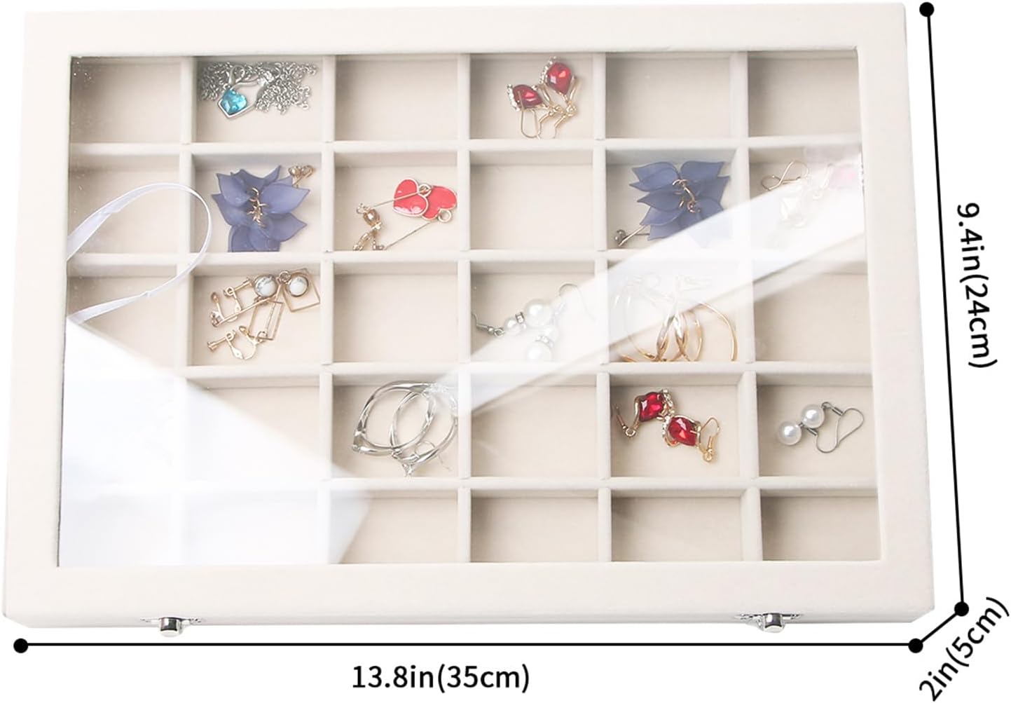 Stratalife Jewelry Organizer Bracelet Organizer Storage Box 12 Grid Stackable Jewelry Tray with Lid Velvet Jewelry Box for Drawer Necklace Bracelet Display Storage Organizer Box (Beige)