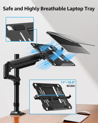 MOUNTUP Laptop Stand for Desk, Adjustable Aluminum Laptops Arm Mount for 14-17 Inch Notebook & 32" Monitor, Laptops Arm for Desk Support for 2.2-19.8lbs, 2-in-1 Laptop Desk Mount with Clamp/Grommet