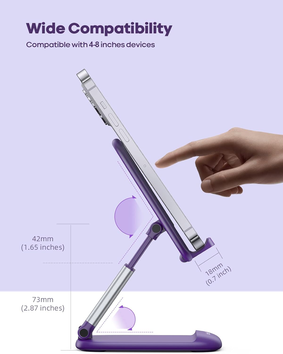 Lamicall Cell Phone Stand for Desk - [Height Adjustable] Foldable Mobile Phone Holder, Portable Stand for iPhone 17 16 15 14 13 12 11 Pro Max Plus Air, Galaxy S25, Office Gift Mothers Day Accessories