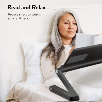 Uncaged Ergonomics Adjustable Book Holder, Tablet & Laptop Stand, Aluminum Portable Reading Stand for Textbooks & Cookbooks, Recipe Holder for Kitchen Counter, Silver