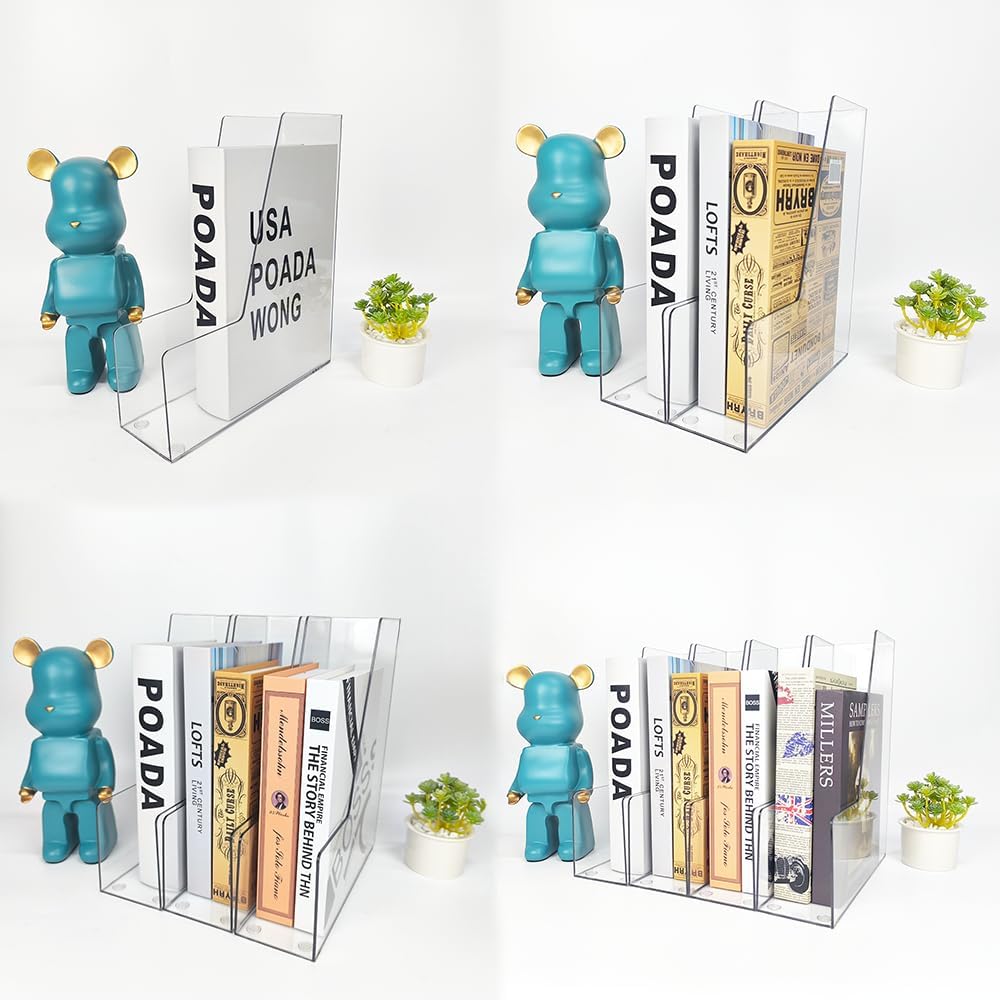 Vertical File Holder, 4 pack Clear Plastic Document Organizer and Clear Magazine Organizer, Multi-purpose Document Organizer for Home Office