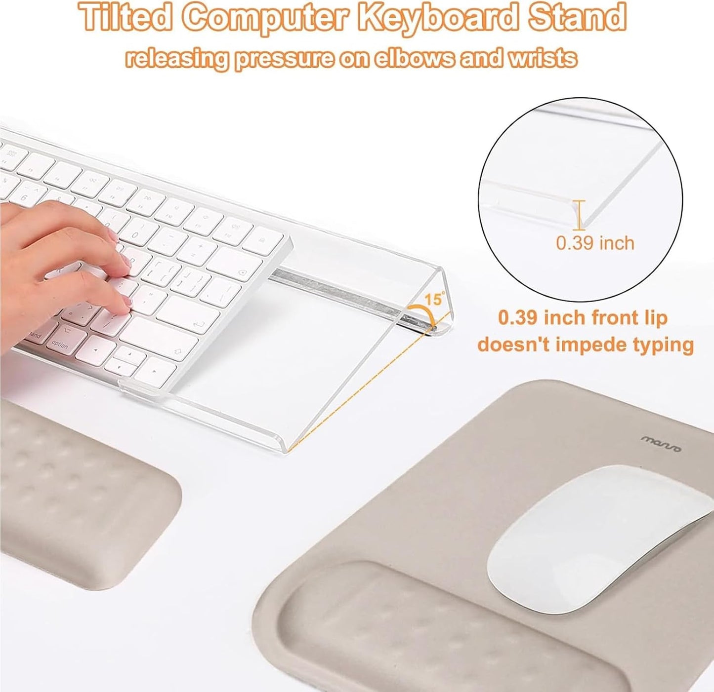 MOSISO Computer Keyboard Stand&Wrist Rest Support for Keyboard &Mouse Pad Set, Ergonomic Massage Wrist Rest Set, Easy Typing Working Acrylic Clear Stand for Office Home, Apricot