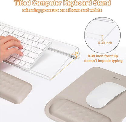 MOSISO Computer Keyboard Stand&Wrist Rest Support for Keyboard &Mouse Pad Set, Ergonomic Massage Wrist Rest Set, Easy Typing Working Acrylic Clear Stand for Office Home, Apricot