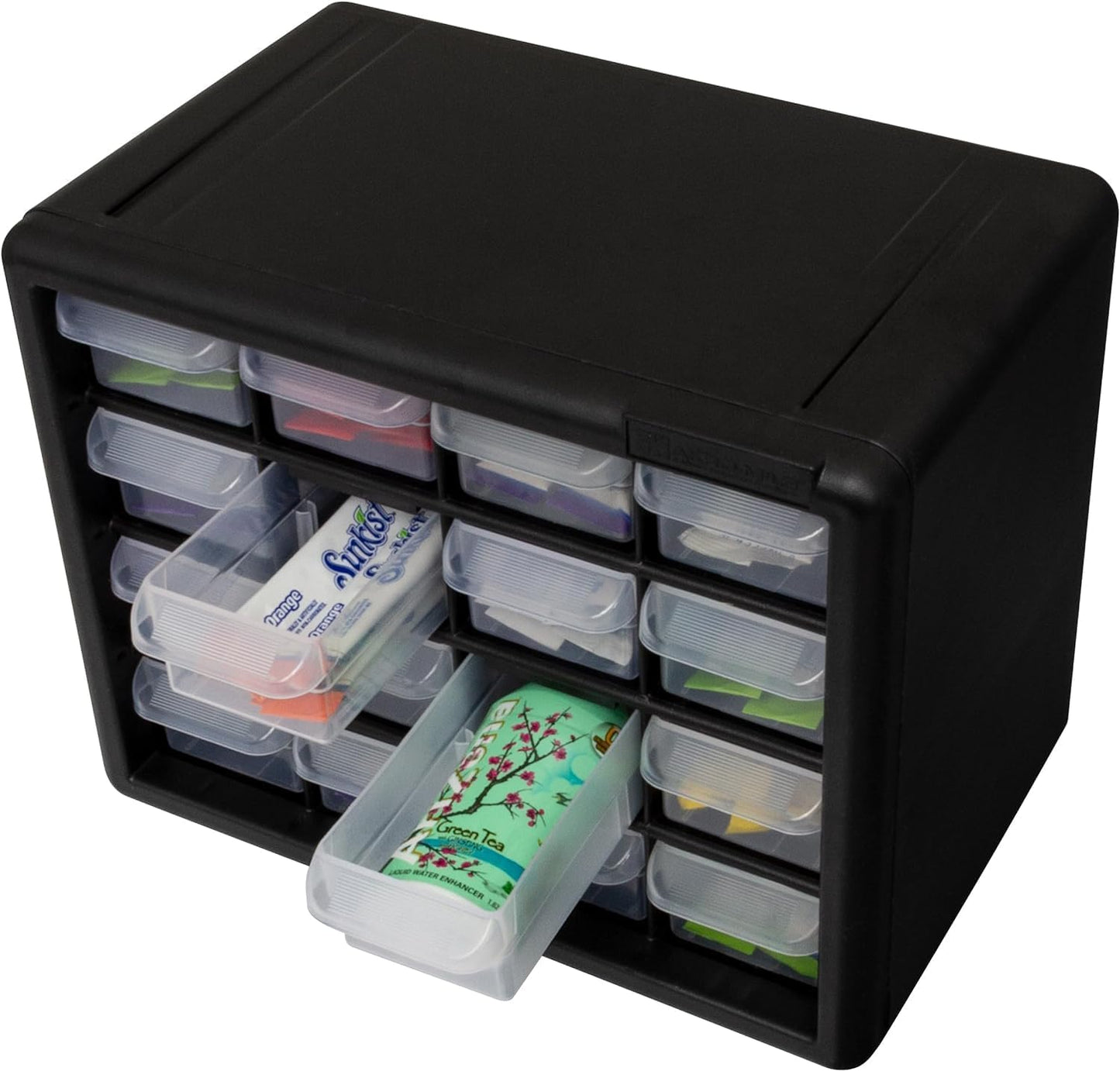 Akro-Mils 24-Drawer Plastic Drawer Storage Cabinet for Garage Organization, Bead Organizer, Building Bricks Storage, Teacher Toolbox, Makeup Organizer, 20" W x 6" D x 16" H, 10124 Black