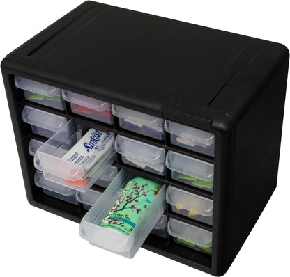 Akro-Mils 24-Drawer Plastic Drawer Storage Cabinet for Garage Organization, Bead Organizer, Building Bricks Storage, Teacher Toolbox, Makeup Organizer, 20" W x 6" D x 16" H, 10124 Black