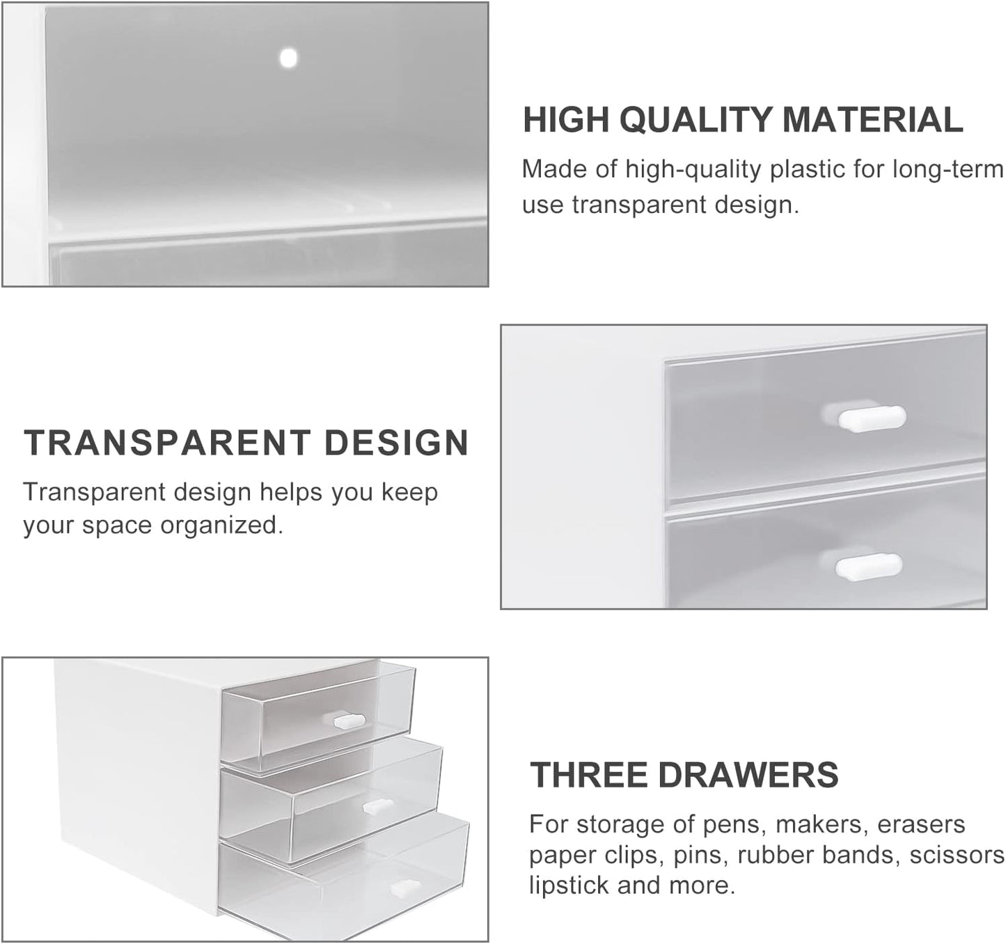 Desk Organizer with Drawer, Desk Storage Box, Plastic Office Stationery Supplies Organizers, Desktop Organizer for Office School Home (4 drawer, Black)