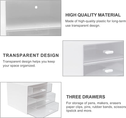 Desk Organizer with Drawer, Desk Storage Box, Plastic Office Stationery Supplies Organizers, Desktop Organizer for Office School Home (4 drawer, Black)