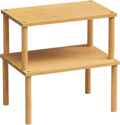 VERTORGAN Cabinet Organizer Shelf(Set of 2),Kitchen Counter Shelves,Bamboo Stackable Expandable Spice Rack Countertop(Medium)