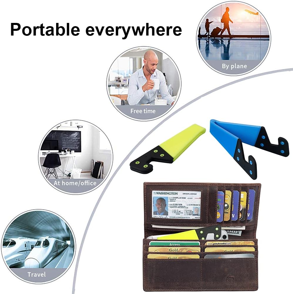 3 Pack Portable Cell Phone Stand for Desk, 【Upgraded Material】 Universal Pocket-Sized Foldable Small Mobile Phone Holder, V Smartphone Kickstand Mount Compatible with iPhone IPads Kindle Android-Black