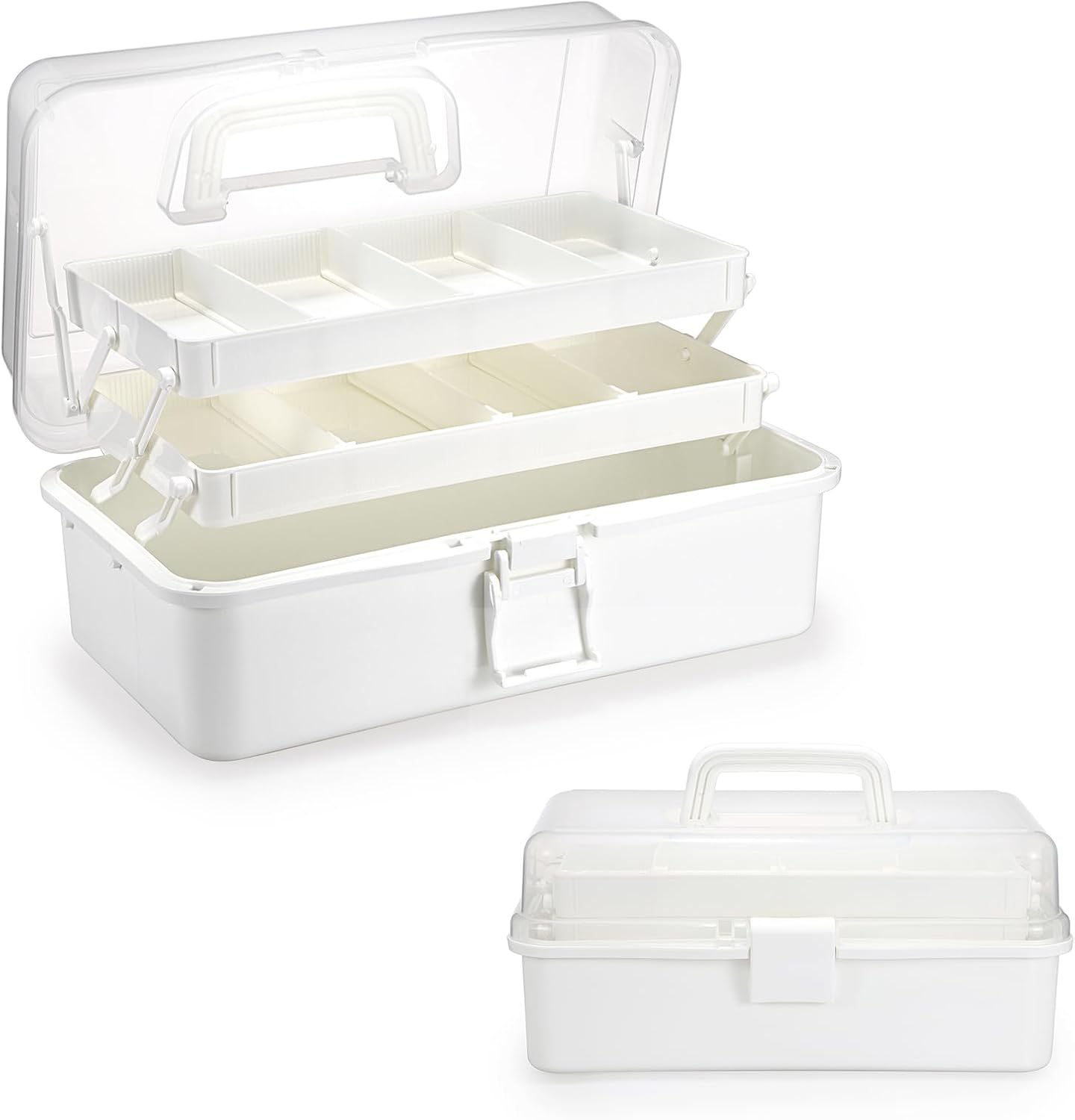 BTSKY 3-Layer Plastic Dividing Storage Box Craft Organizer and Storage with Adjustable Spacers Portable Handled Art Supply Organizer Multipurpose Home Utility Box for Medicine Sewing(Haze Green)