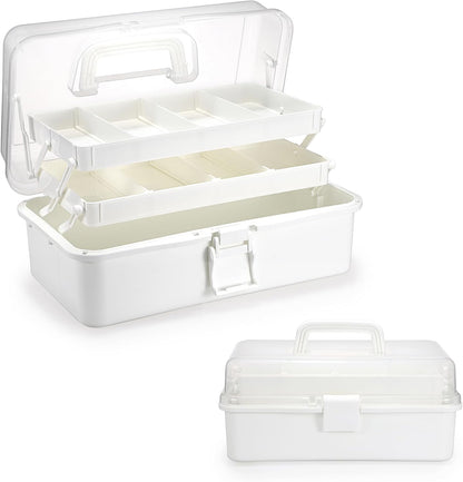 BTSKY 3-Layer Plastic Dividing Storage Box Craft Organizer and Storage with Adjustable Spacers Portable Handled Art Supply Organizer Multipurpose Home Utility Box for Medicine Sewing(Haze Green)