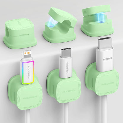6-Pack Magnetic Cable Clips, Rocoren Smooth Adjustable Adhesive Cord Organizer, Desk Cable Management Wire Holder Keeper Cables Staples for Nightstand Home Office Desk Car Phone Wall Desktop