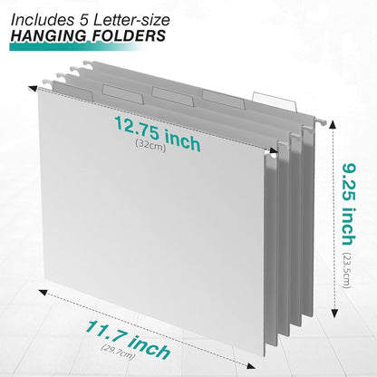 Sinboun Hanging File Organizer Letter-Size File Holder Filing Box Includes 5 Hanging Folders - Metal Mesh Magazine Letter Storage Cabinets File Cart for Office Home School, No Assembly Required